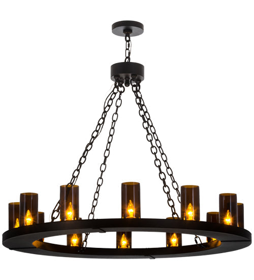 Meyda Lighting Loxley 42" 12-Light Black Chandelier With Amber Cylindres Shade Glass
