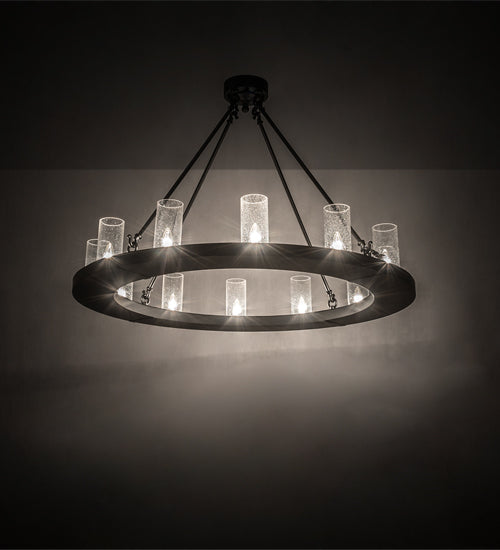 Meyda Lighting Loxley 42" 12-Light Solar Black Semi-flush Mount Light With Clear Seeded Shade Glass
