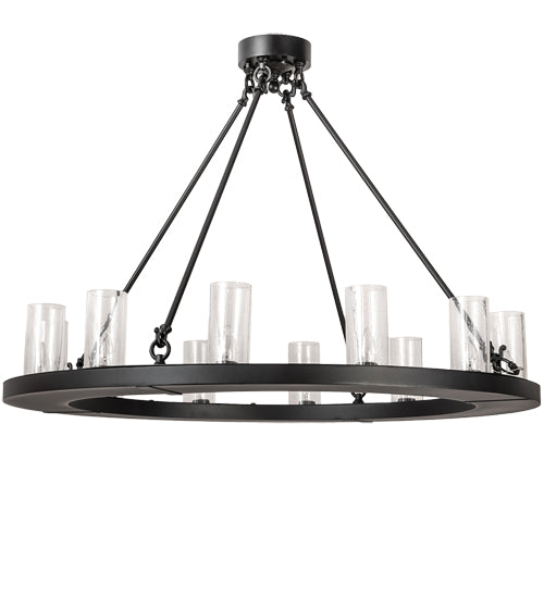Meyda Lighting Loxley 42" 12-Light Solar Black Semi-flush Mount Light With Clear Seeded Shade Glass