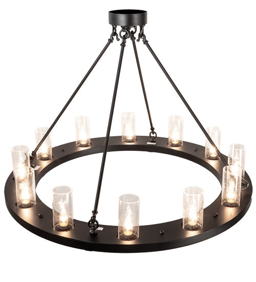 Meyda Lighting Loxley 42" 12-Light Solar Black Semi-flush Mount Light With Clear Seeded Shade Glass