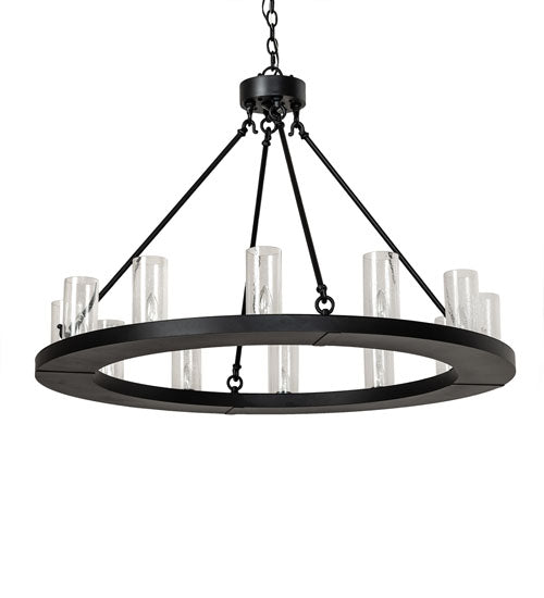 Meyda Lighting Loxley 42" 12-Light Textured Black Chandelier With Clear Seeded Shade Glass