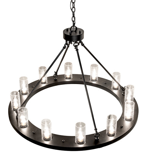 Meyda Lighting Loxley 42" 12-Light Textured Black Chandelier With Clear Seeded Shade Glass