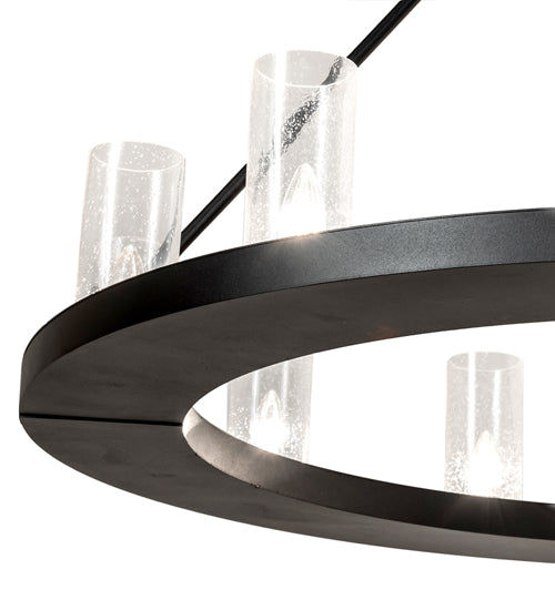 Meyda Lighting Loxley 42" 12-Light Textured Black Chandelier With Clear Seeded Shade Glass