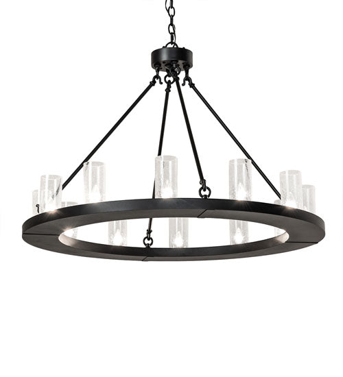 Meyda Lighting Loxley 42" 12-Light Textured Black Chandelier With Clear Seeded Shade Glass