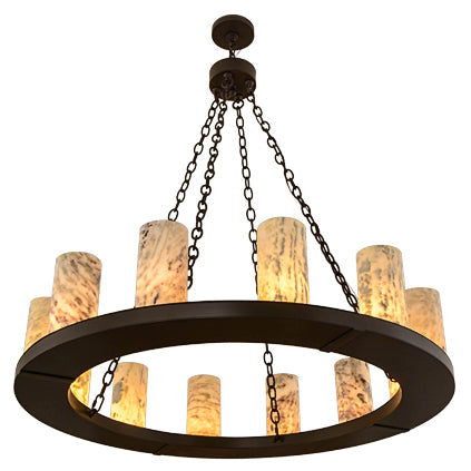 Meyda Lighting Loxley 42" 12-Light Timeless Bronze Chandelier With White and Moss Green Jadestone Shade