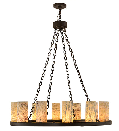 Meyda Lighting Loxley 42" 12-Light Timeless Bronze Chandelier With White and Moss Green Jadestone Shade