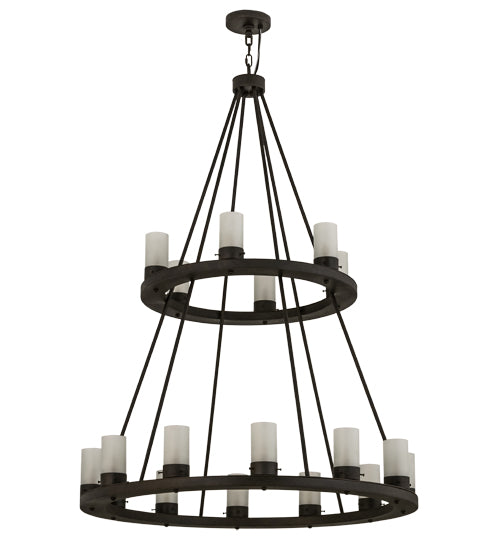 Meyda Lighting Loxley 42" 18-Light 2-Tier Chestnut Chandelier With Frosted Clear Shade Glass