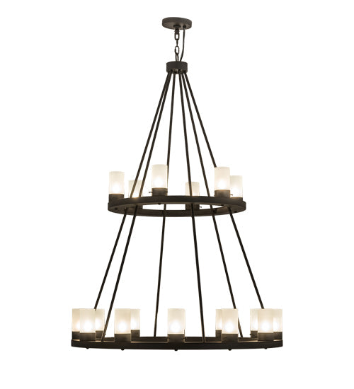 Meyda Lighting Loxley 42" 18-Light 2-Tier Chestnut Chandelier With Frosted Clear Shade Glass