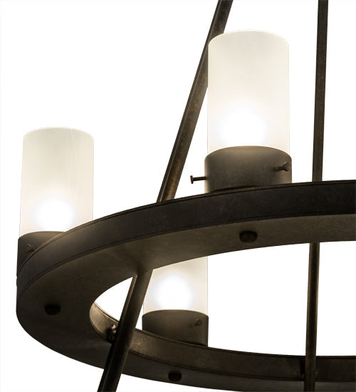 Meyda Lighting Loxley 42" 18-Light 2-Tier Chestnut Chandelier With Frosted Clear Shade Glass