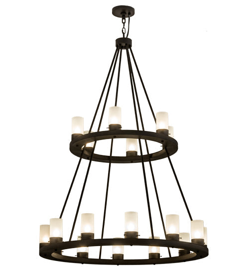 Meyda Lighting Loxley 42" 18-Light 2-Tier Chestnut Chandelier With Frosted Clear Shade Glass
