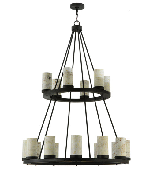 Meyda Lighting Loxley 42" 18-Light 2-Tier Chestnut Chandelier With White and Light Green Jadestone Shade