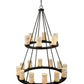 Meyda Lighting Loxley 42" 18-Light 2-Tier Chestnut Chandelier With White and Light Green Jadestone Shade