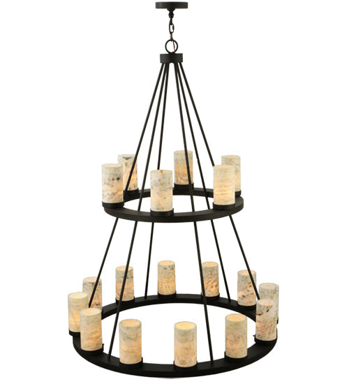 Meyda Lighting Loxley 42" 18-Light 2-Tier Chestnut Chandelier With White and Light Green Jadestone Shade