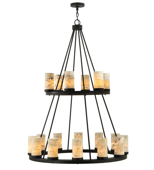 Meyda Lighting Loxley 42" 18-Light 2-Tier Chestnut Chandelier With White and Light Green Jadestone Shade