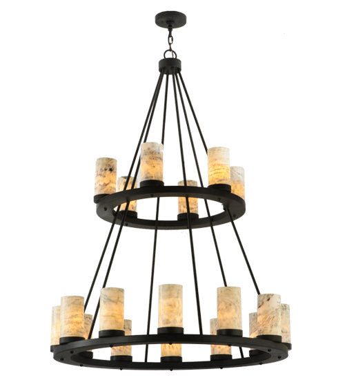Meyda Lighting Loxley 42" 18-Light 2-Tier Chestnut Chandelier With White and Light Green Jadestone Shade