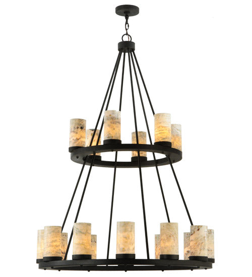 Meyda Lighting Loxley 42" 18-Light 2-Tier Chestnut Chandelier With White and Light Green Jadestone Shade