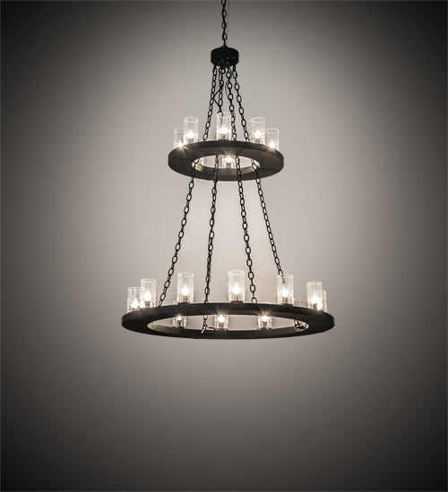Meyda Lighting Loxley 42" 20-Light 2-Tier Textured Black Chandelier With Clear Seeded Shade Glass