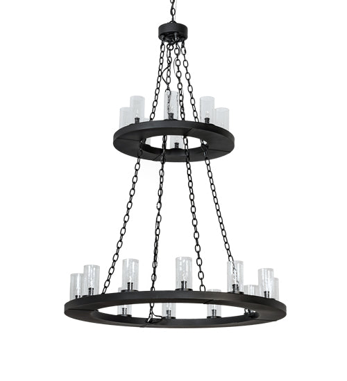 Meyda Lighting Loxley 42" 20-Light 2-Tier Textured Black Chandelier With Clear Seeded Shade Glass