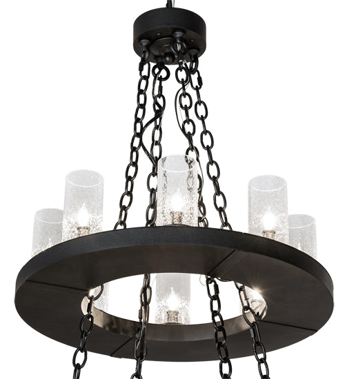 Meyda Lighting Loxley 42" 20-Light 2-Tier Textured Black Chandelier With Clear Seeded Shade Glass