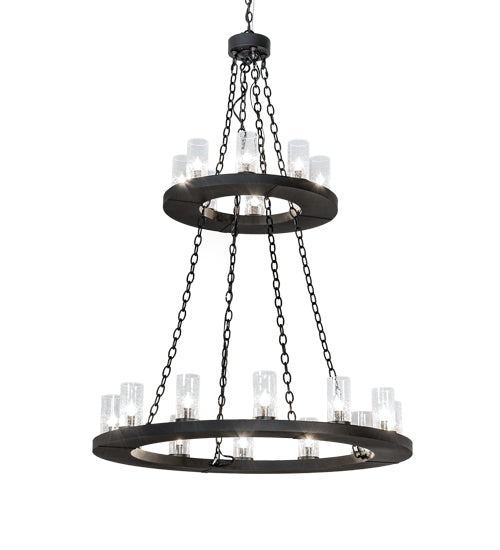 Meyda Lighting Loxley 42" 20-Light 2-Tier Textured Black Chandelier With Clear Seeded Shade Glass
