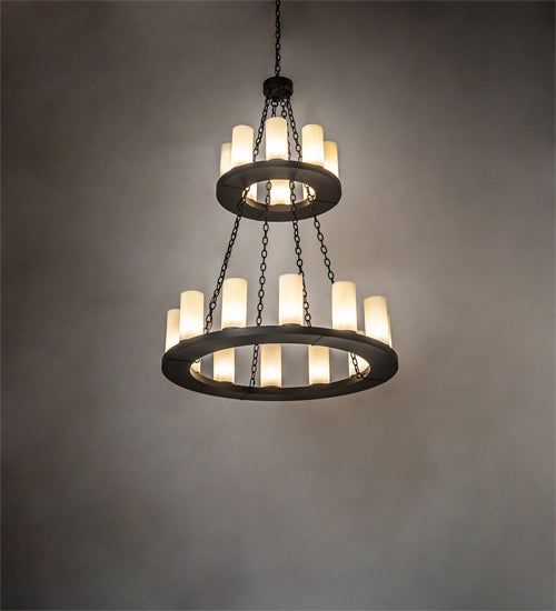 Meyda Lighting Loxley 42" 20-Light 2-Tier Wrought Iron Chandelier With Creme Carrara Idalight Shade