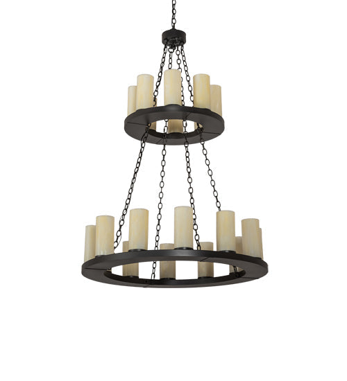 Meyda Lighting Loxley 42" 20-Light 2-Tier Wrought Iron Chandelier With Creme Carrara Idalight Shade