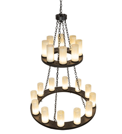 Meyda Lighting Loxley 42" 20-Light 2-Tier Wrought Iron Chandelier With Creme Carrara Idalight Shade