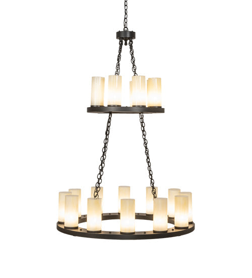 Meyda Lighting Loxley 42" 20-Light 2-Tier Wrought Iron Chandelier With Creme Carrara Idalight Shade