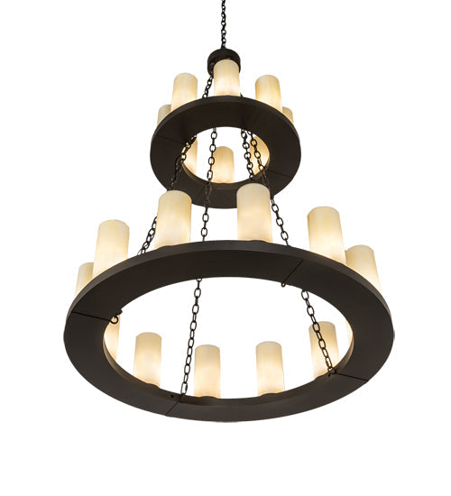 Meyda Lighting Loxley 42" 20-Light 2-Tier Wrought Iron Chandelier With Creme Carrara Idalight Shade