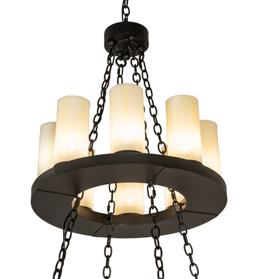 Meyda Lighting Loxley 42" 20-Light 2-Tier Wrought Iron Chandelier With Creme Carrara Idalight Shade