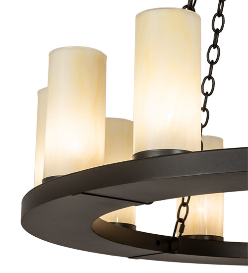 Meyda Lighting Loxley 42" 20-Light 2-Tier Wrought Iron Chandelier With Creme Carrara Idalight Shade