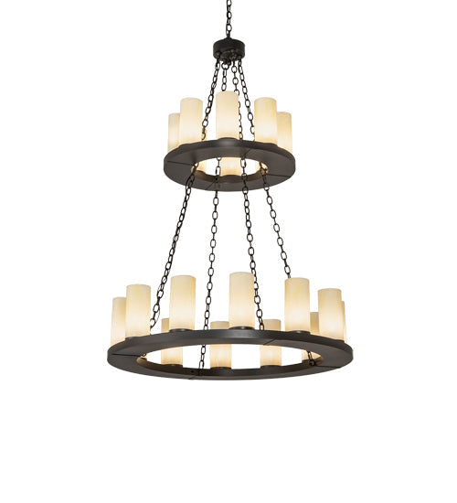 Meyda Lighting Loxley 42" 20-Light 2-Tier Wrought Iron Chandelier With Creme Carrara Idalight Shade