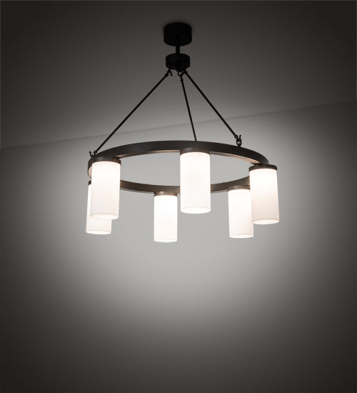 Meyda Lighting Loxley 46" 6-Light Bronze Needham Chandelier With White Statuario Idalight Shade