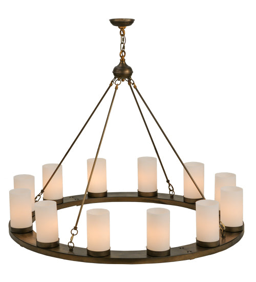 Meyda Lighting Loxley 48" 12-Light Antique Copper Chandelier With White Shade Glass
