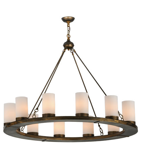 Meyda Lighting Loxley 48" 12-Light Antique Copper Chandelier With White Shade Glass