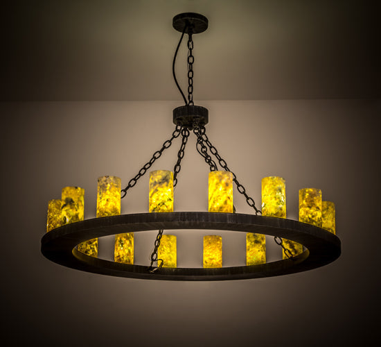 Meyda Lighting Loxley 48" 16-Light Antique Irongate Chandelier With Green & Blue Jadestone Shade
