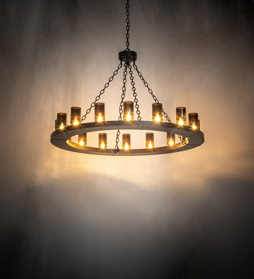 Meyda Lighting Loxley 48" 16-Light Mahogany Bronze Chandelier With Amber Glass Shade