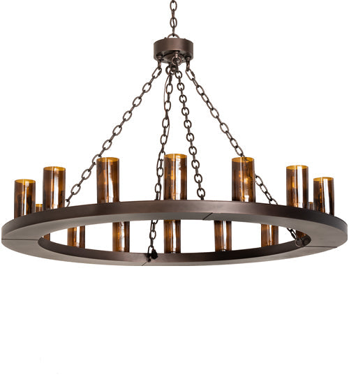 Meyda Lighting Loxley 48" 16-Light Mahogany Bronze Chandelier With Amber Glass Shade