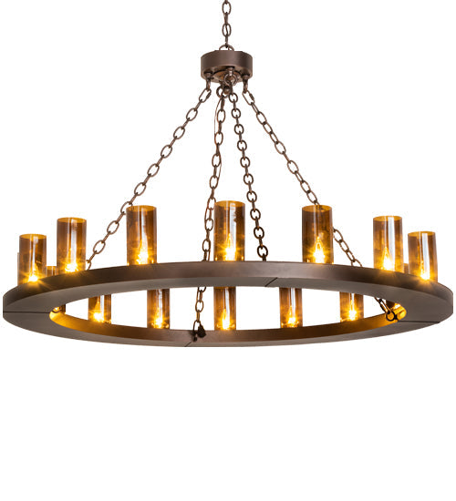 Meyda Lighting Loxley 48" 16-Light Mahogany Bronze Chandelier With Amber Glass Shade