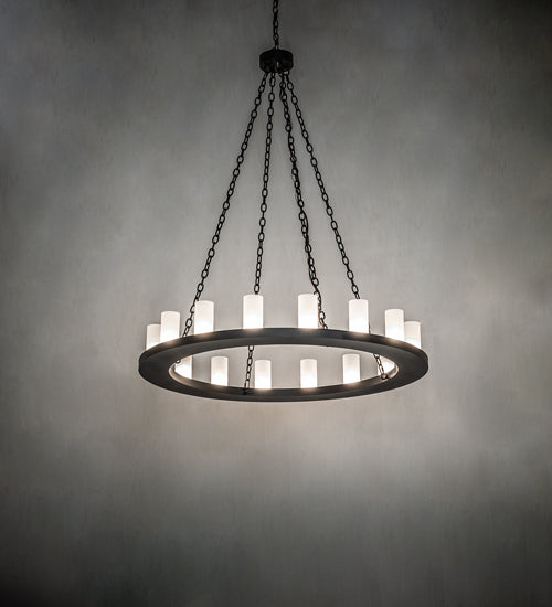 Meyda Lighting Loxley 48" 16-Light Textured Black Chandelier With Clear Frosted Shade Glass