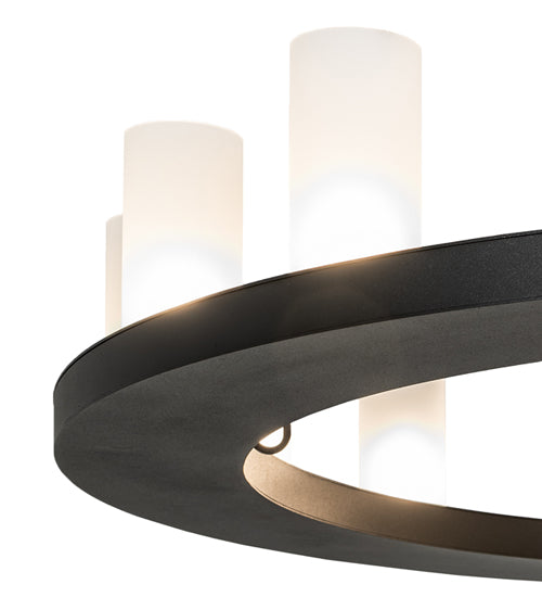 Meyda Lighting Loxley 48" 16-Light Textured Black Chandelier With Clear Frosted Shade Glass
