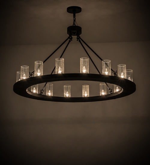 Meyda Lighting Loxley 48" 16-Light Textured Black Chandelier With Clear Seeded Cylindres Shade Glass