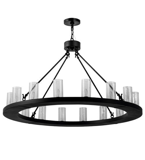 Meyda Lighting Loxley 48" 16-Light Textured Black Chandelier With Clear Seeded Cylindres Shade Glass