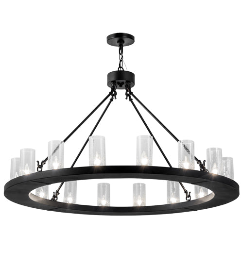 Meyda Lighting Loxley 48" 16-Light Textured Black Chandelier With Clear Seeded Cylindres Shade Glass
