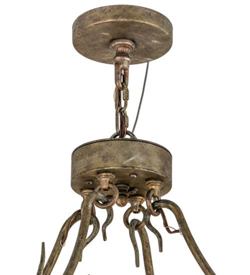 Meyda Lighting Loxley 49" 16-Light Vintage Moss Patina Branches Chandelier With Amber Desert Sand Shade Glass