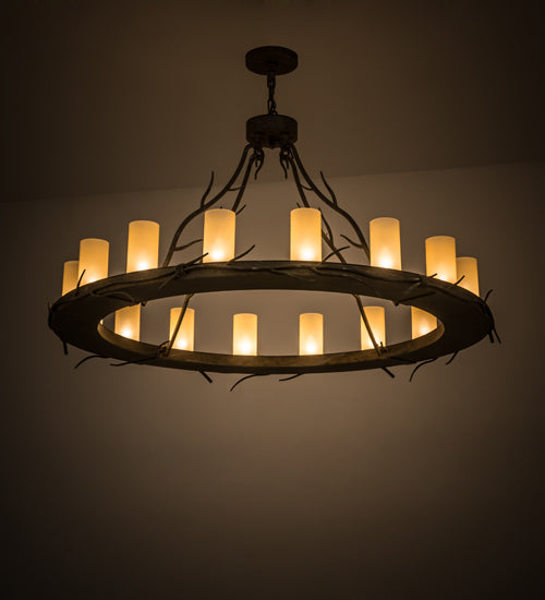 Meyda Lighting Loxley 49" 16-Light Vintage Moss Patina Branches Chandelier With Amber Desert Sand Shade Glass
