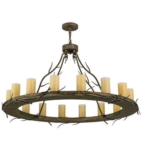 Meyda Lighting Loxley 49" 16-Light Vintage Moss Patina Branches Chandelier With Amber Desert Sand Shade Glass