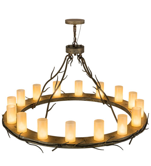 Meyda Lighting Loxley 49" 16-Light Vintage Moss Patina Branches Chandelier With Amber Desert Sand Shade Glass