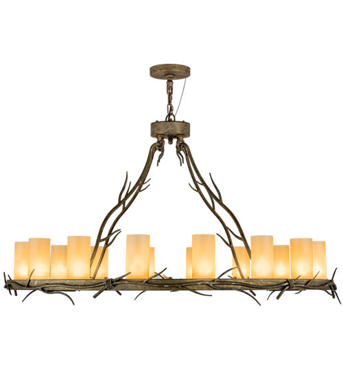 Meyda Lighting Loxley 49" 16-Light Vintage Moss Patina Branches Chandelier With Amber Desert Sand Shade Glass