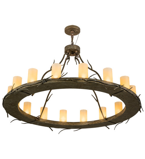 Meyda Lighting Loxley 49" 16-Light Vintage Moss Patina Branches Chandelier With Amber Desert Sand Shade Glass